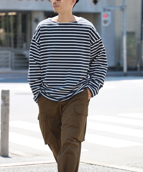 BACK NUMBER（バックナンバー）の「【BACK NUMBER】ビッグシルエットバスクボーダーロンＴ（Tシャツ/カットソー・メンズ・ホワイト×ネイビー/グレー×ホワイト/ネイビー×ホワイト・S/M/L/XL）」の13枚目の写真