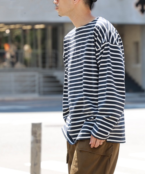 BACK NUMBER（バックナンバー）の「【BACK NUMBER】ビッグシルエットバスクボーダーロンＴ（Tシャツ/カットソー・メンズ・ホワイト×ネイビー/グレー×ホワイト/ネイビー×ホワイト・S/M/L/XL）」の15枚目の写真