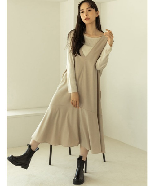 fifth（フィフス）の「Vネックマーメイドジャンスカ（ワンピース・レディース・グレイッシュベージュ/ブラック・MEDIUM）」の2枚目の写真