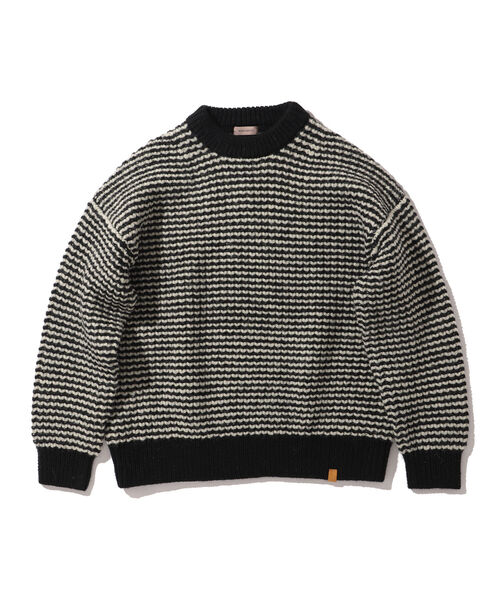 BEAMS LIGHTS（ビームスライツ）の「BEAMS LIGHTS / ポップコーンボーダー クルーネック ニット（ニット/セーター・メンズ・ブラウン系その他4/ブラック/チャコールグレー・SMALL/MEDIUM/LARGE）」の6枚目の写真