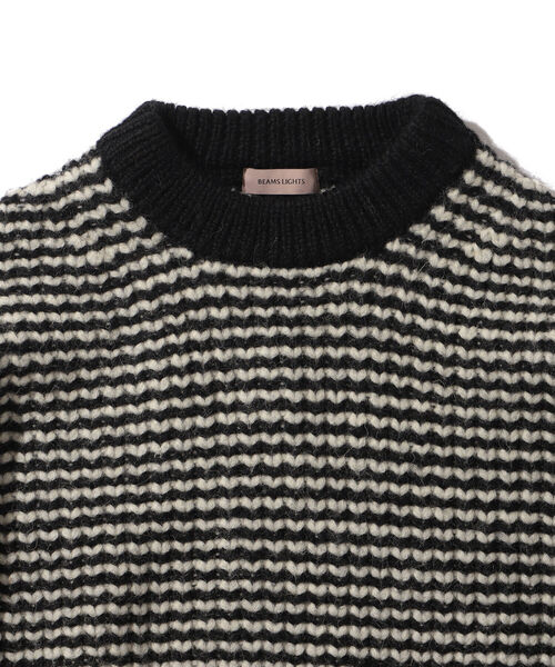 BEAMS LIGHTS（ビームスライツ）の「BEAMS LIGHTS / ポップコーンボーダー クルーネック ニット（ニット/セーター・メンズ・ブラウン系その他4/ブラック/チャコールグレー・SMALL/MEDIUM/LARGE）」の7枚目の写真