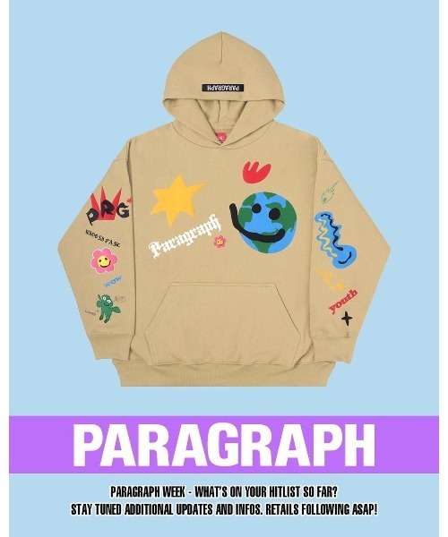 Paragraph(パラグラフ)の「A'GEM/9 × .kom『paragraph/パラグラフ』スマイルチームロゴ プルオーバーパーカー(パーカー・メンズ・ライトグレー/ベージュ/ネイビー/ブルー・FREE)」の5枚目の写真