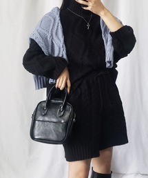 【ニットセットアップ】ハイネックケーブルニット×ショートパンツ SET