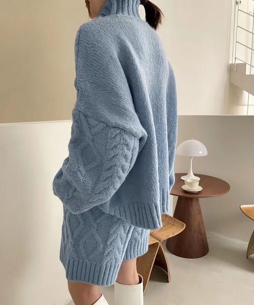 me+em select(ミームセレクト)の「【ニットセットアップ】ハイネックケーブルニット×ショートパンツ SET(セットアップ・レディース・ブラウン/ブルー/グレー/ブラック/ベージュ・FREE)」の16枚目の写真