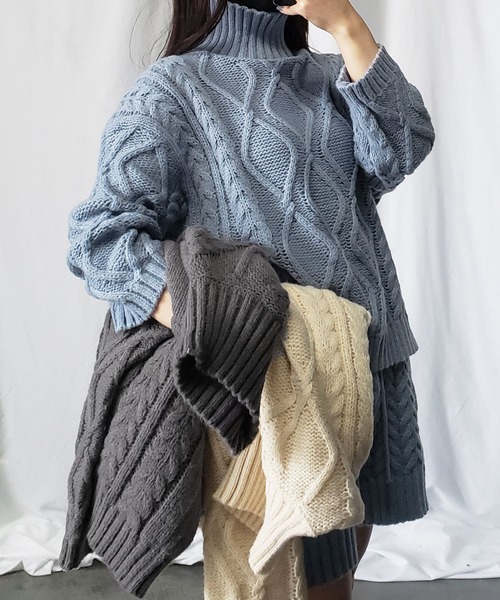 me+em select(ミームセレクト)の「【ニットセットアップ】ハイネックケーブルニット×ショートパンツ SET(セットアップ・レディース・ブラウン/ブルー/グレー/ブラック/ベージュ・FREE)」の8枚目の写真