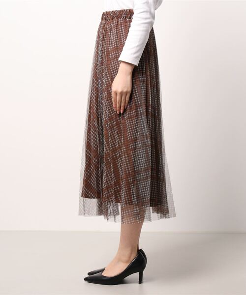 KOBE LETTUCE（コウベレタス）の「あったか裏地付きチュールプリントスカート[M3499]（スカート・レディース・ブラウン/ネイビー・FREE）」の4枚目の写真