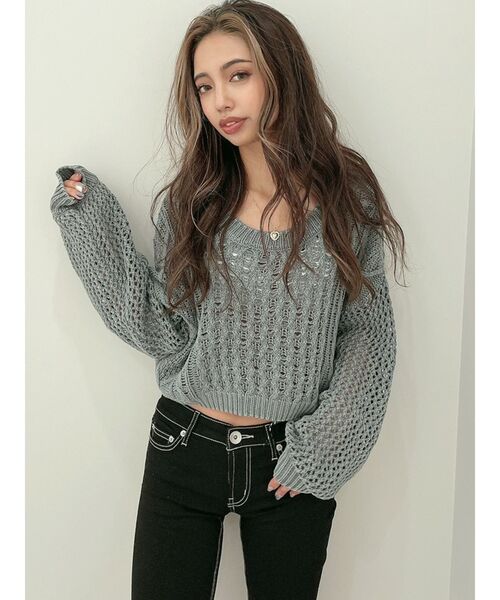 GYDA（ジェイダ）の「2WAYブリーチメッシュスリーブニット トップス（ニット/セーター・レディース・ベージュ/オフホワイト/オリーブ/ネイビー・FREE）」の4枚目の写真