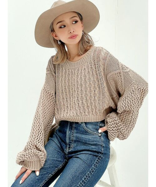 GYDA（ジェイダ）の「2WAYブリーチメッシュスリーブニット トップス（ニット/セーター・レディース・ベージュ/オフホワイト/オリーブ/ネイビー・FREE）」の5枚目の写真