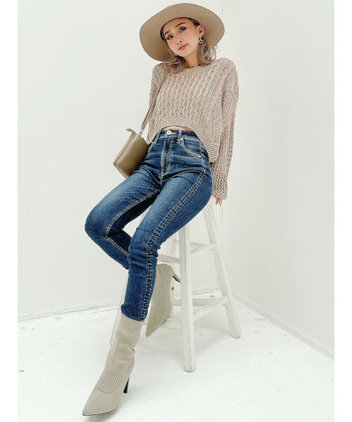 GYDA（ジェイダ）の「2WAYブリーチメッシュスリーブニット トップス（ニット/セーター・レディース・ベージュ/オフホワイト/オリーブ/ネイビー・FREE）」の6枚目の写真