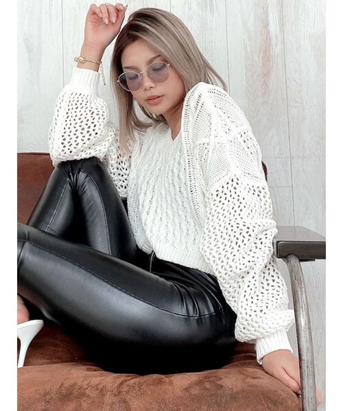 GYDA（ジェイダ）の「2WAYブリーチメッシュスリーブニット トップス（ニット/セーター・レディース・ベージュ/オフホワイト/オリーブ/ネイビー・FREE）」の7枚目の写真