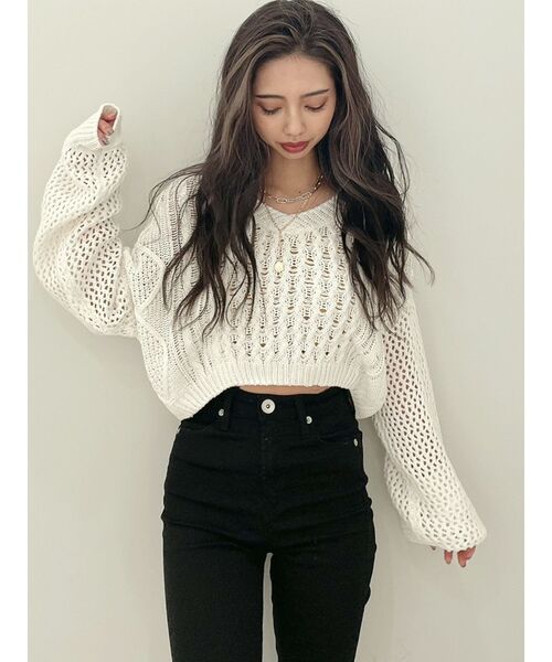 GYDA（ジェイダ）の「2WAYブリーチメッシュスリーブニット トップス（ニット/セーター・レディース・ベージュ/オフホワイト/オリーブ/ネイビー・FREE）」の9枚目の写真