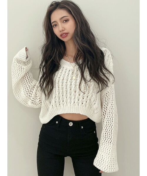 GYDA（ジェイダ）の「2WAYブリーチメッシュスリーブニット トップス（ニット/セーター・レディース・ベージュ/オフホワイト/オリーブ/ネイビー・FREE）」の10枚目の写真