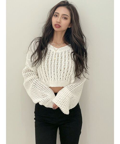 GYDA（ジェイダ）の「2WAYブリーチメッシュスリーブニット トップス（ニット/セーター・レディース・ベージュ/オフホワイト/オリーブ/ネイビー・FREE）」の11枚目の写真