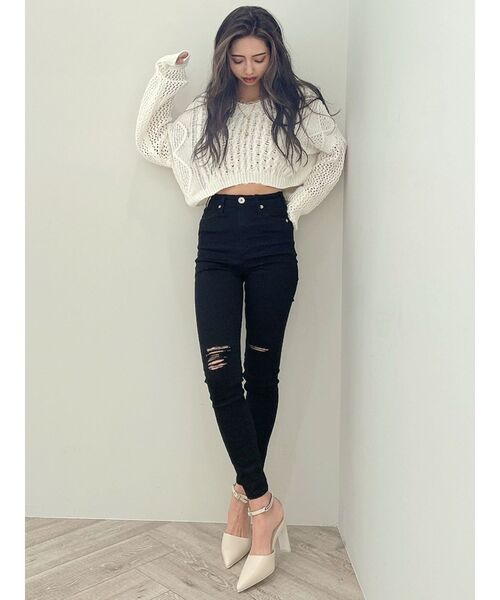 GYDA（ジェイダ）の「2WAYブリーチメッシュスリーブニット トップス（ニット/セーター・レディース・ベージュ/オフホワイト/オリーブ/ネイビー・FREE）」の12枚目の写真