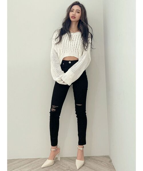 GYDA（ジェイダ）の「2WAYブリーチメッシュスリーブニット トップス（ニット/セーター・レディース・ベージュ/オフホワイト/オリーブ/ネイビー・FREE）」の13枚目の写真