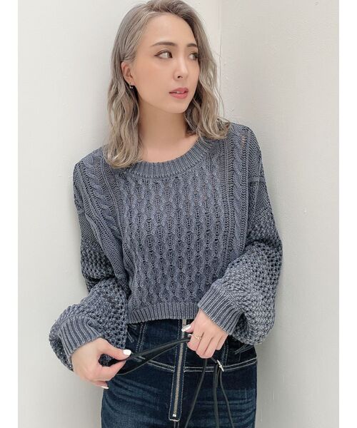 GYDA（ジェイダ）の「2WAYブリーチメッシュスリーブニット トップス（ニット/セーター・レディース・ベージュ/オフホワイト/オリーブ/ネイビー・FREE）」の15枚目の写真