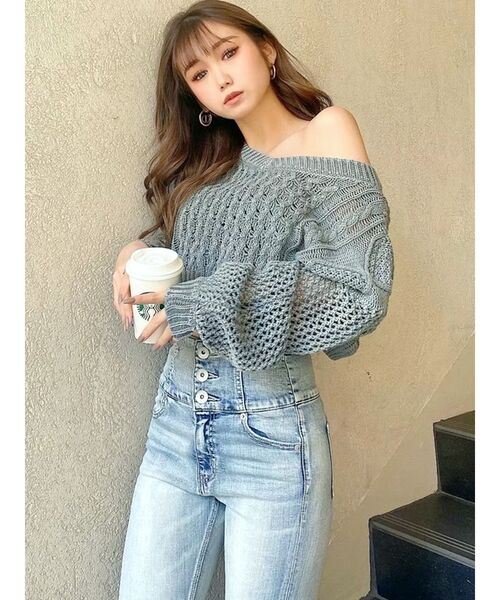 GYDA（ジェイダ）の「2WAYブリーチメッシュスリーブニット トップス（ニット/セーター・レディース・ベージュ/オフホワイト/オリーブ/ネイビー・FREE）」の18枚目の写真
