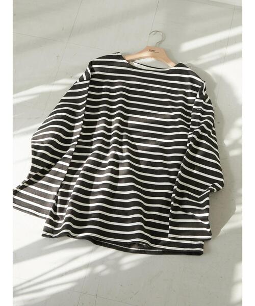 CRAFT STANDARD BOUTIQUE（クラフトスタンダードブティック）の「ヘビーウェイトバスクボーダーL/S-TEE　＊（Tシャツ/カットソー・メンズ・チャコールグレー/オフホワイト/ブルー・M/L）」の6枚目の写真