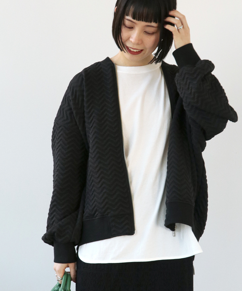 Simplicite（サンプリシテ）の「ジグザグジャガード キルトブルゾン◆（ブルゾン・レディース・グリーン/ブラック/チャコールグレー・FREE）」の2枚目の写真