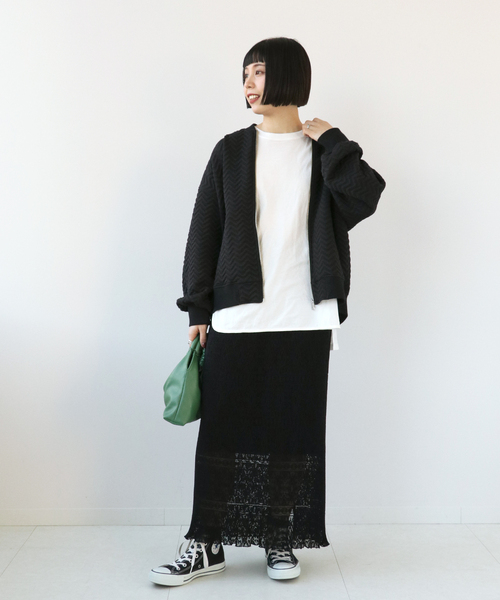 Simplicite（サンプリシテ）の「ジグザグジャガード キルトブルゾン◆（ブルゾン・レディース・グリーン/ブラック/チャコールグレー・FREE）」の4枚目の写真