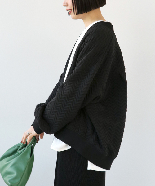 Simplicite（サンプリシテ）の「ジグザグジャガード キルトブルゾン◆（ブルゾン・レディース・グリーン/ブラック/チャコールグレー・FREE）」の5枚目の写真