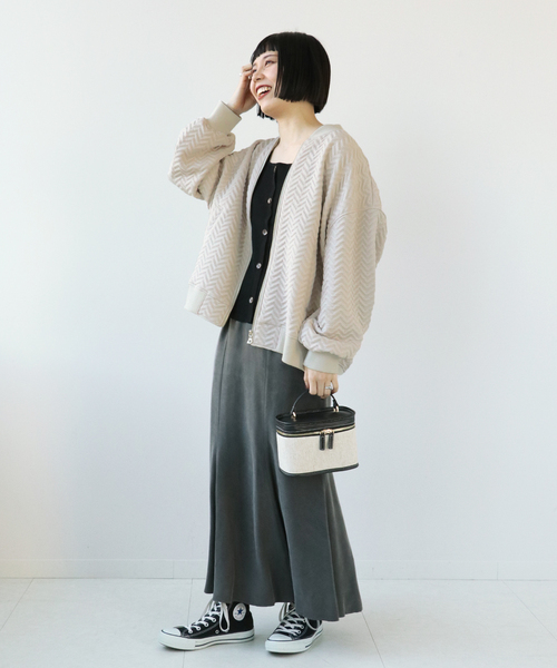 Simplicite（サンプリシテ）の「ジグザグジャガード キルトブルゾン◆（ブルゾン・レディース・グリーン/ブラック/チャコールグレー・FREE）」の9枚目の写真