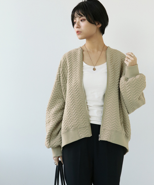 Simplicite（サンプリシテ）の「ジグザグジャガード キルトブルゾン◆（ブルゾン・レディース・グリーン/ブラック/チャコールグレー・FREE）」の12枚目の写真