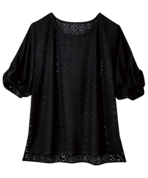 RANAN(ラナン)の「刺しゅう使いボリューム袖プルオーバー(Tシャツ/カットソー・レディース・ブラック/レッド/イエロー/オフホワイト・S/M/LL/L)」の12枚目の写真