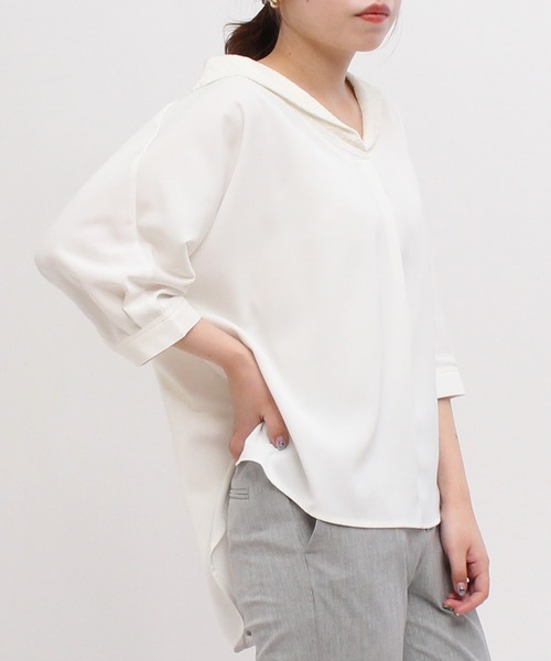 TRUDEA（トルディア）の「ドルマンスリーブシャツブラウス（シャツ/ブラウス・レディース・ネイビー/ホワイト/ピンクベージュ・MEDIUM）」の9枚目の写真