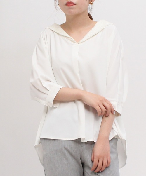TRUDEA（トルディア）の「ドルマンスリーブシャツブラウス（シャツ/ブラウス・レディース・ネイビー/ホワイト/ピンクベージュ・MEDIUM）」の10枚目の写真