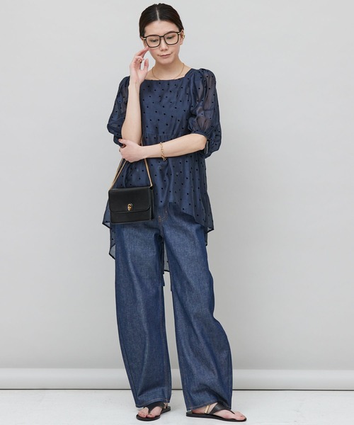 美品】Curensologyフロッキードットブラウスネイビー