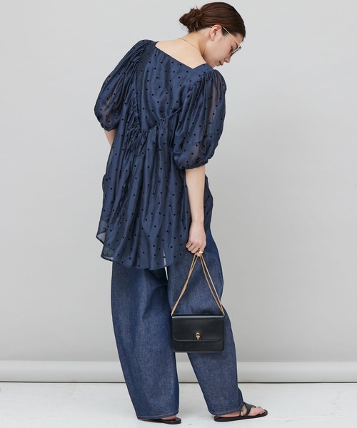 美品】Curensology フロッキードットブラウス ネイビー Curensology