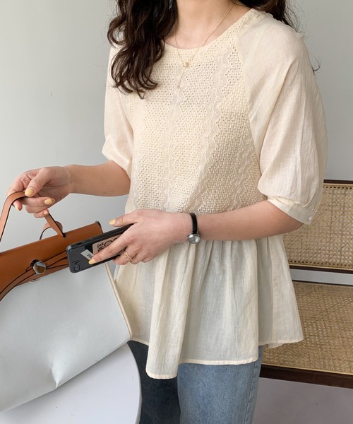 ABITOKYO(アビトーキョー)の「コットンカットワークペプラムブラウス(シャツ/ブラウス・レディース・ブラック/ホワイト/グレー/ブルー/ブラウン/グリーン/ベージュ/ネイビー・S/M)」の16枚目の写真