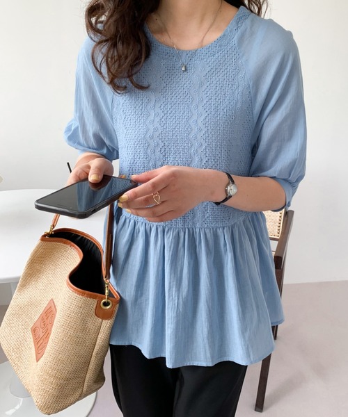 ABITOKYO(アビトーキョー)の「コットンカットワークペプラムブラウス(シャツ/ブラウス・レディース・ブラック/ホワイト/グレー/ブルー/ブラウン/グリーン/ベージュ/ネイビー・S/M)」の9枚目の写真