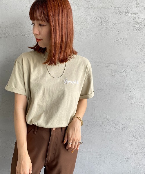 GYMPHLEX（ジムフレックス）の「[GYMPHLEX/ジムフレックス] コットンジャージー ロゴ刺繍Tシャツ（Tシャツ/カットソー・レディース・ブラック/ホワイト/ホワイト×ネイビー/ベージュ・M/L/14）」の4枚目の写真
