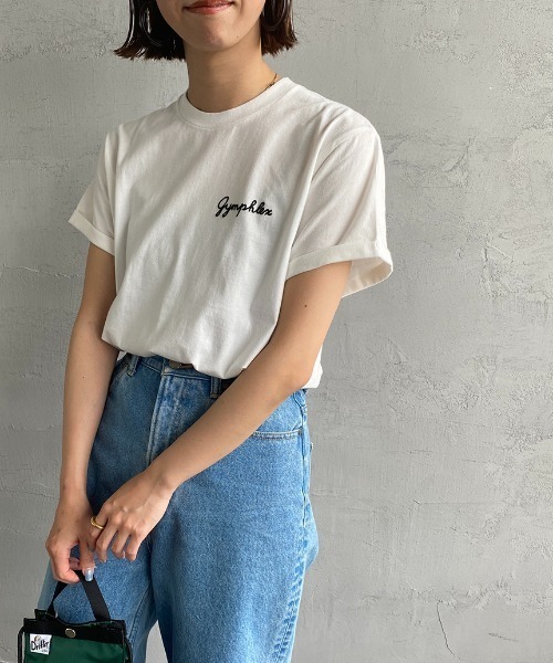 GYMPHLEX（ジムフレックス）の「[GYMPHLEX/ジムフレックス] コットンジャージー ロゴ刺繍Tシャツ（Tシャツ/カットソー・レディース・ブラック/ホワイト/ホワイト×ネイビー/ベージュ・M/L/14）」の2枚目の写真