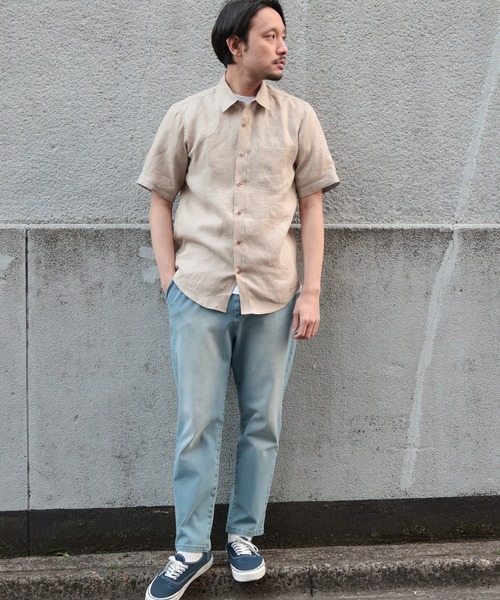 UNION STATION(ユニオンステーション)の「フレンチリネン 半袖 カラーシャツ/麻100%(シャツ/ブラウス・メンズ・ホワイト/ベージュ/ネイビー/グレー/カーキ/ピンク/ターコイズブルー/ブルー/ホワイト系その他・LL/S/M/L)」の21枚目の写真