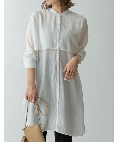 Re:EDIT（リエディ）の「2WAYスリーブアウトバンドカラーシアーシャツチュニック（シャツ/ブラウス・レディース・ホワイト/イエロー/グリーン/オレンジ/ピンク/ブラック・LARGE/MEDIUM）」の13枚目の写真