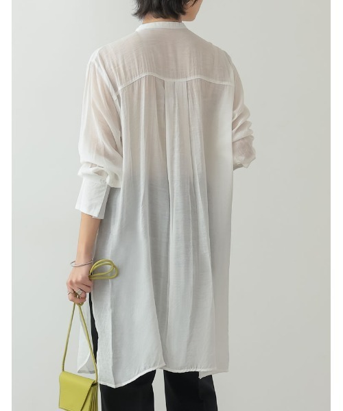 Re:EDIT（リエディ）の「2WAYスリーブアウトバンドカラーシアーシャツチュニック（シャツ/ブラウス・レディース・ホワイト/イエロー/グリーン/オレンジ/ピンク/ブラック・LARGE/MEDIUM）」の10枚目の写真