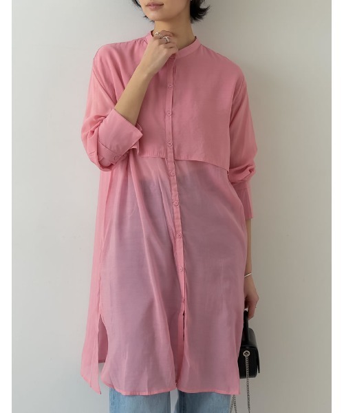 Re:EDIT（リエディ）の「2WAYスリーブアウトバンドカラーシアーシャツチュニック（シャツ/ブラウス・レディース・ホワイト/イエロー/グリーン/オレンジ/ピンク/ブラック・LARGE/MEDIUM）」の15枚目の写真