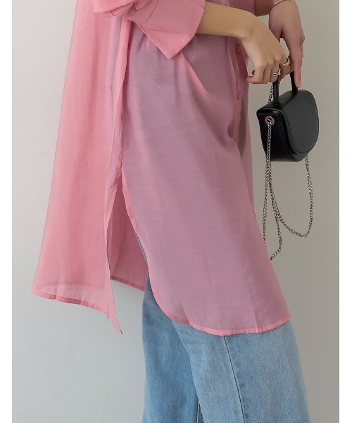 Re:EDIT（リエディ）の「2WAYスリーブアウトバンドカラーシアーシャツチュニック（シャツ/ブラウス・レディース・ホワイト/イエロー/グリーン/オレンジ/ピンク/ブラック・LARGE/MEDIUM）」の17枚目の写真