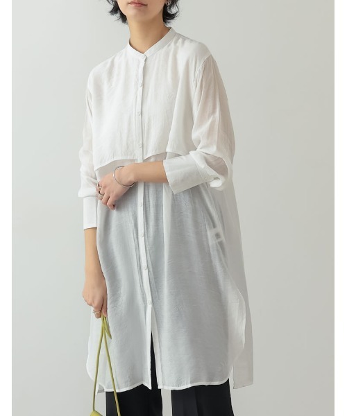 Re:EDIT（リエディ）の「2WAYスリーブアウトバンドカラーシアーシャツチュニック（シャツ/ブラウス・レディース・ホワイト/イエロー/グリーン/オレンジ/ピンク/ブラック・LARGE/MEDIUM）」の8枚目の写真