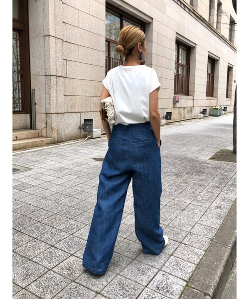 ulu（ウル）の「Linen denim wide pants（デニムパンツ・レディース・ブルー・FREE）」の9枚目の写真
