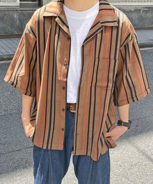 CPCM(シーピーシーエム)の「マルチストライプ半袖開襟シャツ(シャツ/ブラウス・メンズ・ブラック/ブラウン/アイボリー/ブルー・MEDIUM/LARGE)」の19枚目の写真