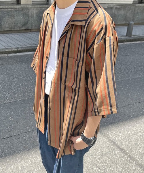 CPCM(シーピーシーエム)の「マルチストライプ半袖開襟シャツ(シャツ/ブラウス・メンズ・ブラック/ブラウン/アイボリー/ブルー・MEDIUM/LARGE)」の22枚目の写真