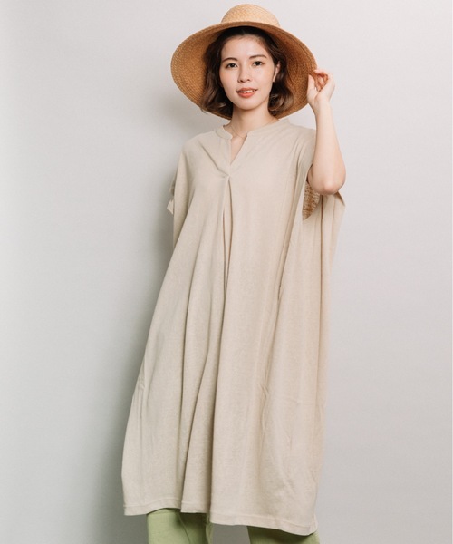 refinedworks（リファインドワークス）の「麻ライクスラブスキッパーOP（ワンピース・レディース・ベージュ/ブラウン/チャコール・FREE）」の3枚目の写真