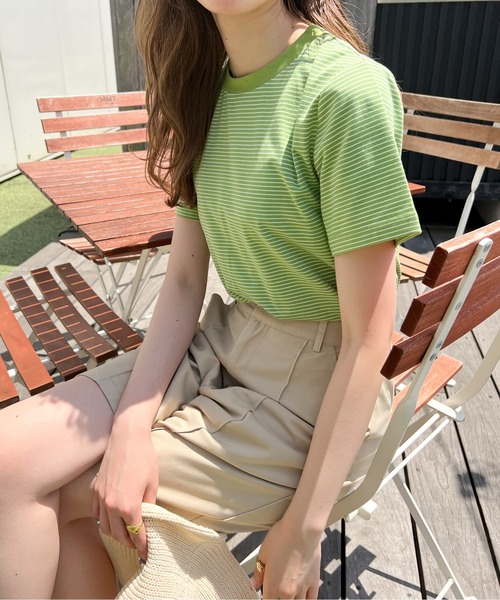 Ambre Ciel(アンブルシエル)の「ボーダーコンパクトTee/【WEB/EC限定商品】(Tシャツ/カットソー・レディース・レッド/ライトグリーン/ピンクベージュ・FREE)」の11枚目の写真