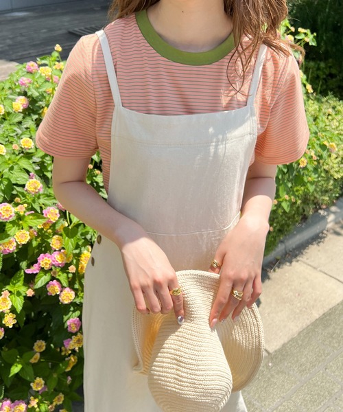 Ambre Ciel(アンブルシエル)の「ボーダーコンパクトTee/【WEB/EC限定商品】(Tシャツ/カットソー・レディース・レッド/ライトグリーン/ピンクベージュ・FREE)」の5枚目の写真