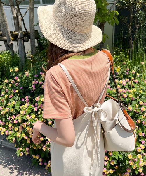 Ambre Ciel(アンブルシエル)の「ボーダーコンパクトTee/【WEB/EC限定商品】(Tシャツ/カットソー・レディース・レッド/ライトグリーン/ピンクベージュ・FREE)」の4枚目の写真