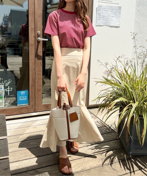 Ambre Ciel(アンブルシエル)の「ボーダーコンパクトTee/【WEB/EC限定商品】(Tシャツ/カットソー・レディース・レッド/ライトグリーン/ピンクベージュ・FREE)」の12枚目の写真